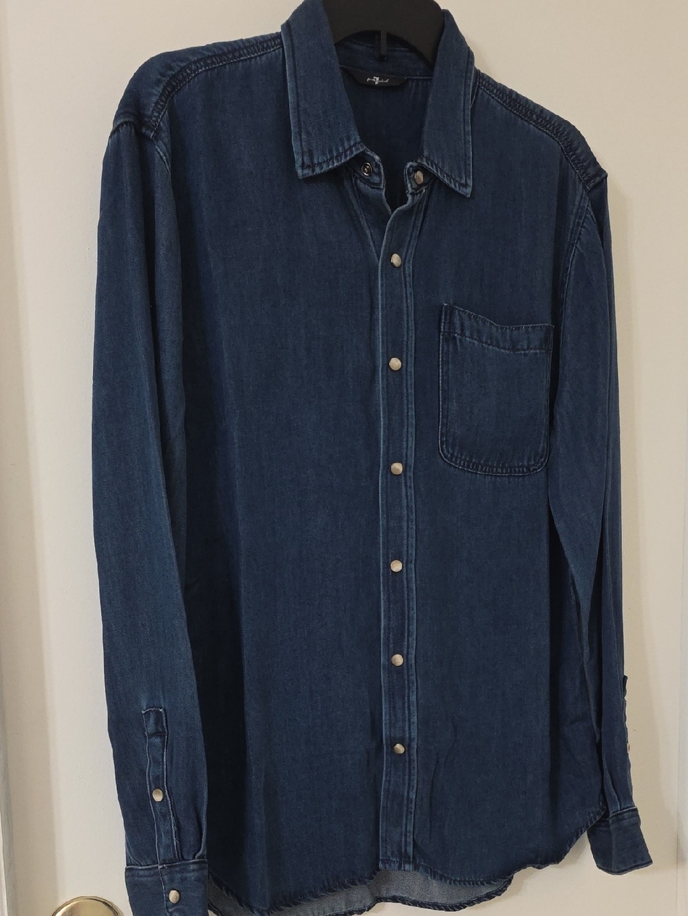 7 For All Mankind Men's Dark Blue Denim Button-Down Shirt